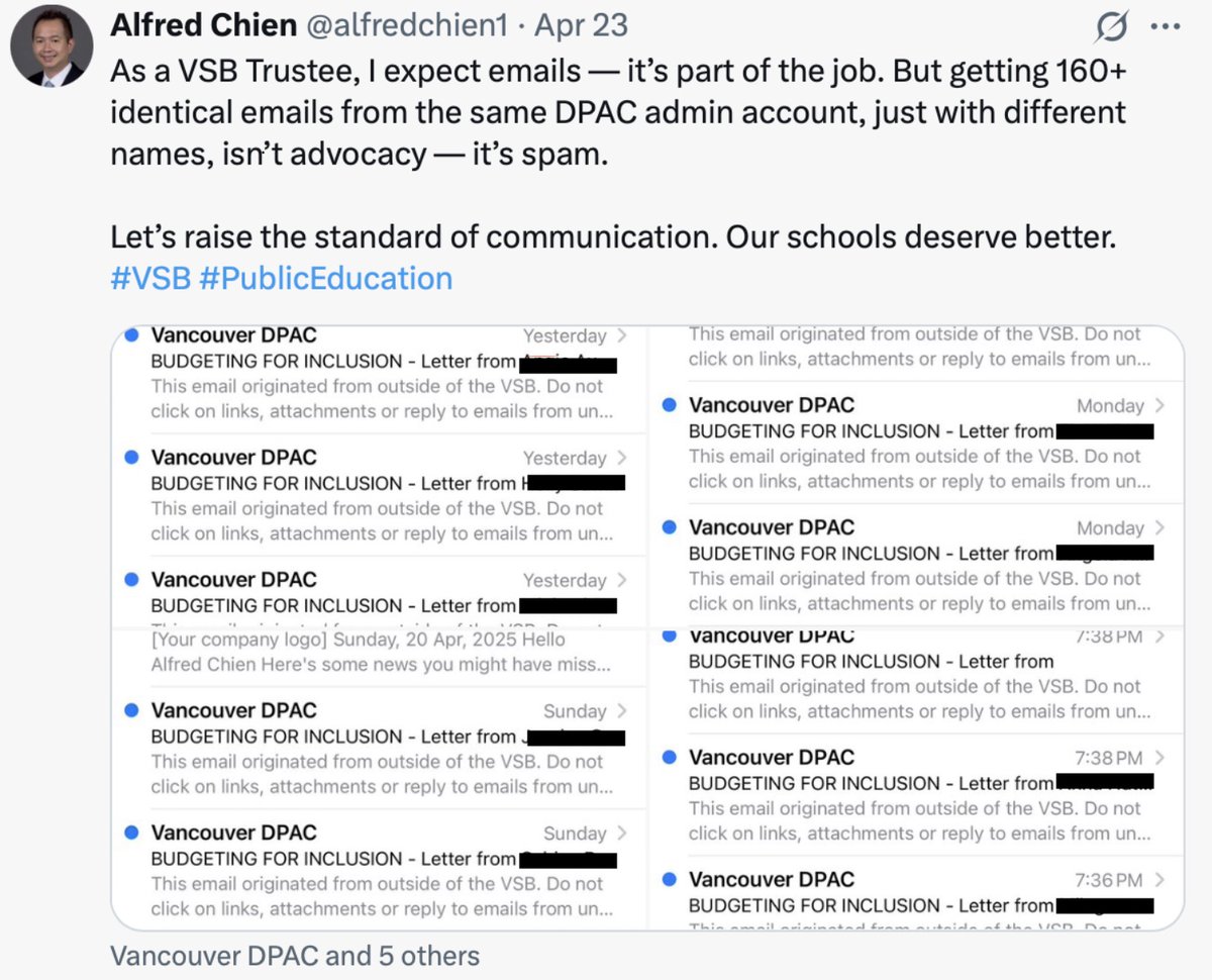 For anyone wondering what <a href="/tamarataggart/">Tamara Taggart</a> was quoting from a <a href="/Vote4ABC/">ABC Vancouver</a> trustee, here is a screenshot - but this time the names are blocked for privacy. #bcpoli #bced