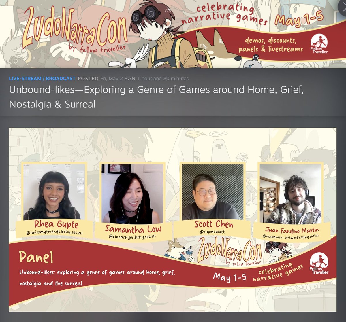 fishbowl (demo out on Steam & PS5) (@imissmy_friends) on Twitter photo A joy to be part of LudoNarraCon discussing games with themes of home, grief, nostalgia & surreal alongside <a href="/rinoaskyes/">sam | リノ 🔜 G-Fusion</a> <a href="/sigonogames/">SIGONO</a> <a href="/MaboroshiArt/">Last Time I Saw You ⛩️✨ OUT NOW!</a> Thank you <a href="/FellowTravellr/">Fellow Traveller</a> for having us! A joy to be part of LudoNarraCon discussing games with themes of home, grief, nostalgia & surreal alongside <a href="/rinoaskyes/">sam | リノ 🔜 G-Fusion</a> <a href="/sigonogames/">SIGONO</a> <a href="/MaboroshiArt/">Last Time I Saw You ⛩️✨ OUT NOW!</a> Thank you <a href="/FellowTravellr/">Fellow Traveller</a> for having us!