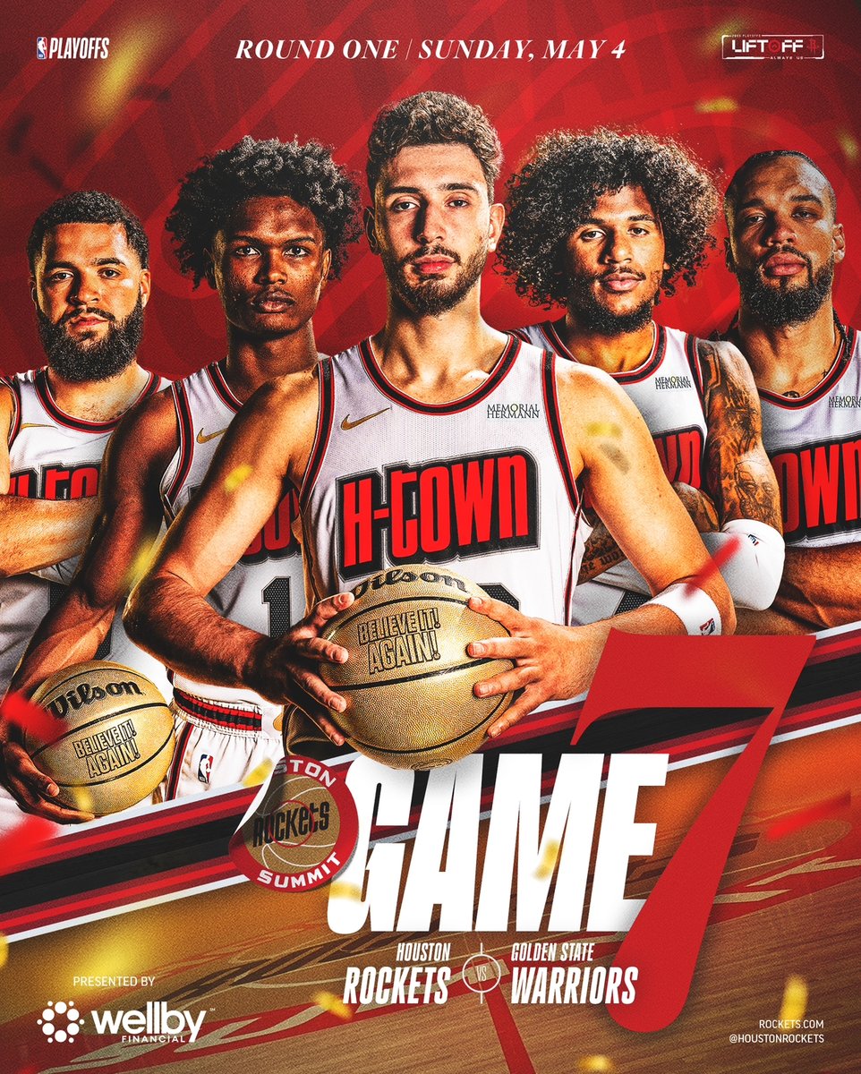 Game 7. Our house.

⏰ 7:30pm Tip-Off
📺 <a href="/SpaceCityHN/">Space City Home Network</a> &amp; @NBAonTNT
📻 <a href="/SportsTalk790/">SportsTalk 790</a> / En Español 93.3 FM TUDN
📲 Live updates on Rockets App
🚀 <a href="/WellbyFinancial/">Wellby Financial</a>