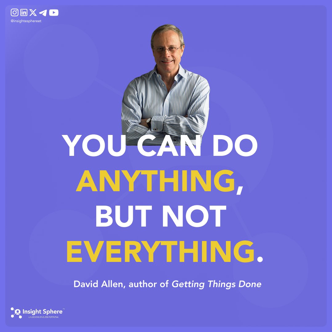 insightsphereet's tweet image. You can do anything, but not everything.

📚 Lesson: Focus isn’t optional; it’s survival. Multitasking is a myth. Teach this generation that clarity equals power.

#GettingThingsDone #DavidAllen #InspiringQuote #InsightSphere