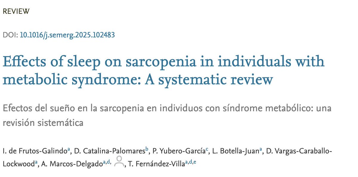 #RevistaSEMERGEN 📙Efectos del sueño en la sarcopenia en individuos con síndrome metabólico: una revisión sistemática
Effects of sleep on sarcopenia in individuals with metabolic syndrome: A systematic review
f.mtr.cool/vwgcaspxnw
#Sarcopenia
