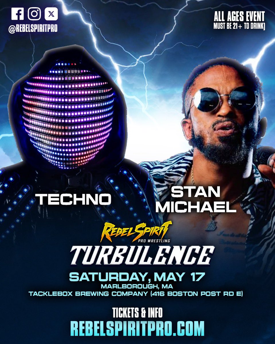 Rebel Spirit Pro Wrestling (@rebelspiritpro) on Twitter photo Donβt Blink π
Rebel Spirit Pro Wrestling presents, βTURBULENCEβ π
πΊ Live at <a href="/TackleBoxBrew/">Tackle Box Brewing</a>
ποΈ Saturday, May 17th, 2025
β° Doors - 6:30PM | Belltime - 7:30PM
π 416 Boston Post Rd E, Marlborough MA
Tickets available NOW:
RebelSpiritPro.com | <a href="/TicketTreeUS/">Ticket Tree</a> Donβt Blink π
Rebel Spirit Pro Wrestling presents, βTURBULENCEβ π
πΊ Live at <a href="/TackleBoxBrew/">Tackle Box Brewing</a>
ποΈ Saturday, May 17th, 2025
β° Doors - 6:30PM | Belltime - 7:30PM
π 416 Boston Post Rd E, Marlborough MA
Tickets available NOW:
RebelSpiritPro.com | <a href="/TicketTreeUS/">Ticket Tree</a>