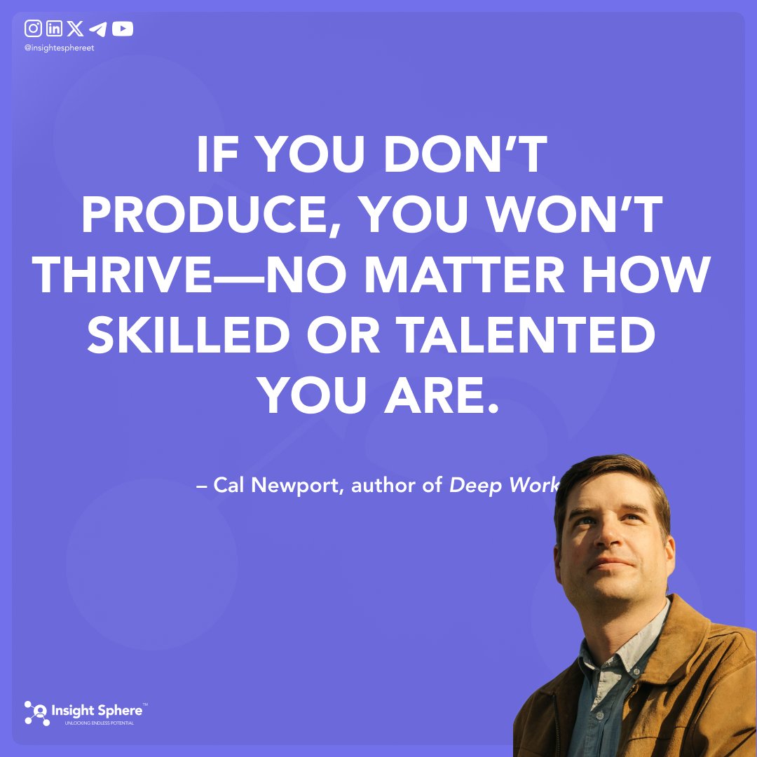 insightsphereet's tweet image. If you don’t produce, you won’t thrive—no matter how skilled or talented you are.

📚 Lesson: Talent is wasted without discipline. Teach this generation that deep, focused work is the new superpower in an age of distraction.

#Thrive #InsightSphere #CalNewport #AgeofDistraction