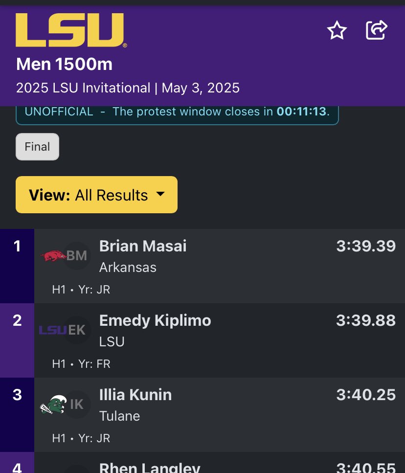Adrian A. Myers (@runadrianmyers) on Twitter photo Illia Kunin with a BIG 1,500m yesterday! Establishing a NEW school record which stood since 1998, previously held by <a href="/GreenWaveXCTF/">Tulane XC & TF</a> great Amos Kipyegon! For those doing math, this is equivalent to a 3:57 mile!!! It is also an AAC leader.
#RollWave 🌊 #RunWave 👟 #TheStandard 🏆 Illia Kunin with a BIG 1,500m yesterday! Establishing a NEW school record which stood since 1998, previously held by <a href="/GreenWaveXCTF/">Tulane XC & TF</a> great Amos Kipyegon! For those doing math, this is equivalent to a 3:57 mile!!! It is also an AAC leader.
#RollWave 🌊 #RunWave 👟 #TheStandard 🏆