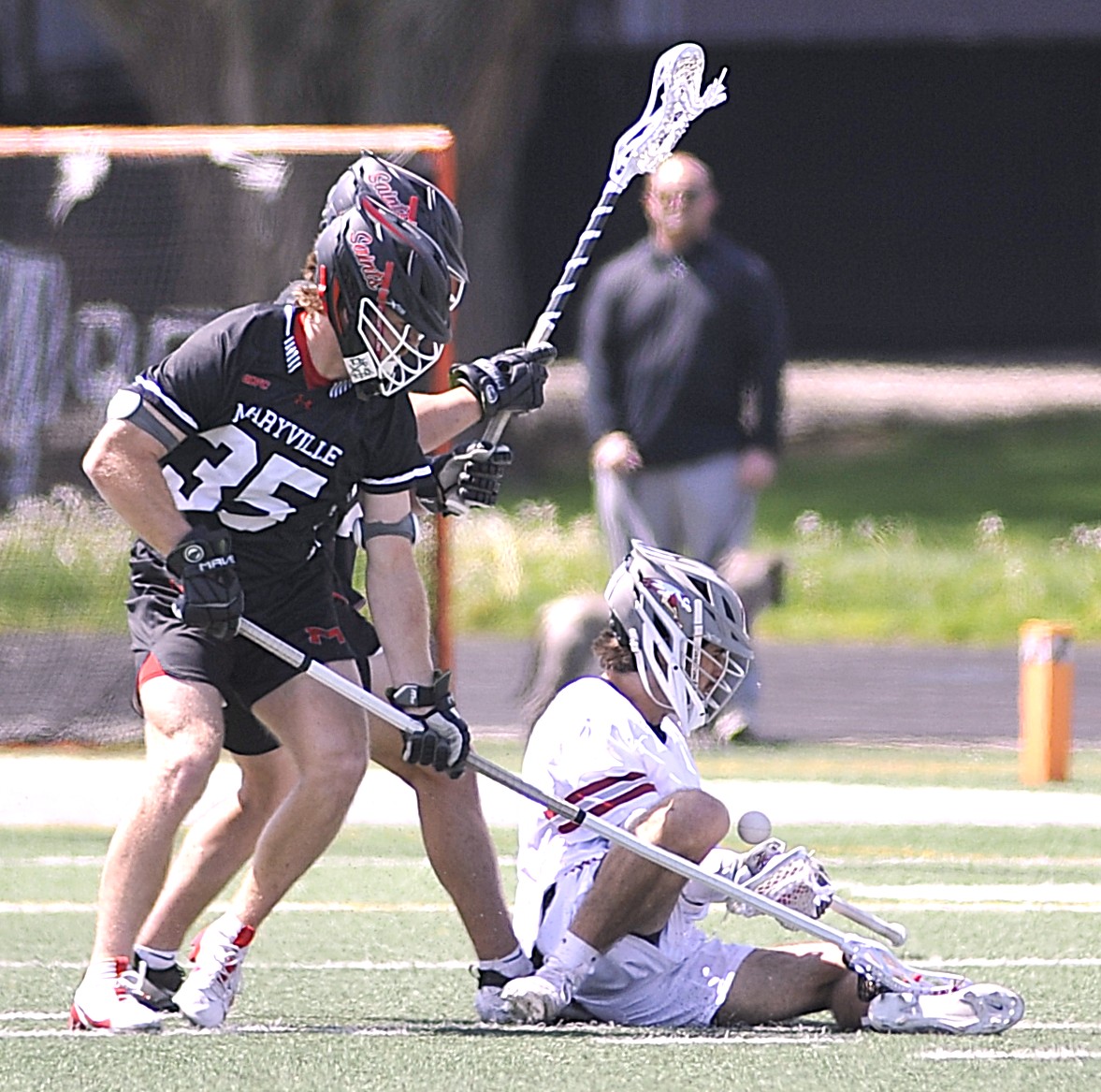 Maryville VS UIndy mens Lacrosse April 26 2025 Nikon D4 &amp; D3 300 mm 2.8 Manual focusing lens 80/200 2.8 at f4 Nikon lens 1/3200 f4 ISO 320 .