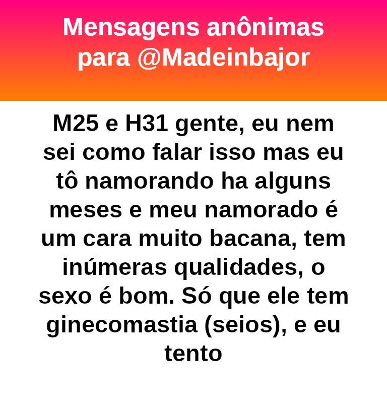 madeinbajor's tweet photo. Como vc se sentiria se o seu namorado chegasse pra vc e dissesse que não gosta de uma característica física sua e pedisse pra vc se operar pq não tá bom visualmente pra ele? 
M25 H31
 #bajo11210 https://t.co/KTeiEzmiaR