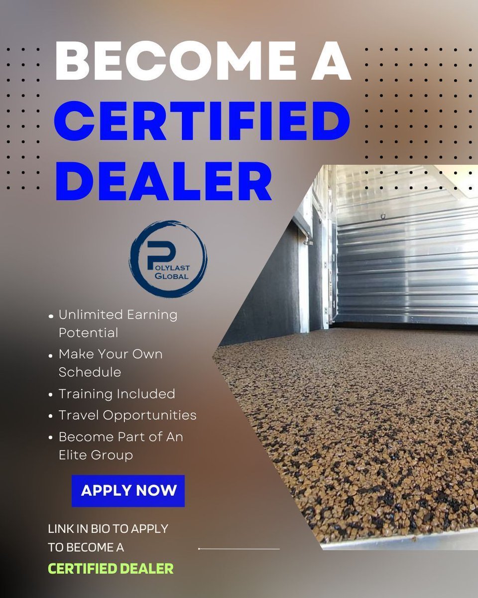 Polylast's tweet image. 🚀 Become a Polylast Certified Dealer! 💼 Unlimited earning potential, flexible schedule &amp;amp; training included. Be part of an elite team &amp;amp; grow your business today! Apply now 👉  polylastglobal.com/become-a-dealer 

#Polylast #PolylastGlobal #RecycledRubber #RubberFloor #PolylastTrailer
