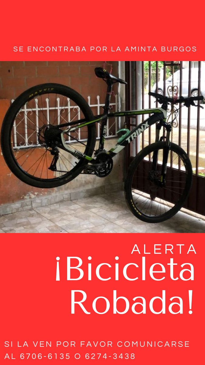 GuillermoAArauz's tweet photo. ¡bicicleta robada en mi casa! No tiene placa es negra con blanco y líneas verdes Marca Trinx Caballito 27.5, llantas Maxxis. Todo de fábrica, lo único que tiene son rayones y los manubrios desgastados. Agradecería el apoyo si saben de alguna información🙏🏻🙏🏻 https://t.co/A4Xzd6Bz37