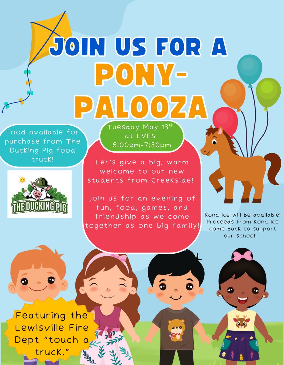 Lewisville ES (@lewisvillees) on Twitter photo Pony Palooza is a fun celebration intended to not only celebrate our current ponies and their families, but also to welcome our new ponies from <a href="/CreeksideCubs/">CreeksideCubs</a> ! Can’t wait to see everyone there! <a href="/LewisvilleISD/">Lewisville ISD</a> Pony Palooza is a fun celebration intended to not only celebrate our current ponies and their families, but also to welcome our new ponies from <a href="/CreeksideCubs/">CreeksideCubs</a> ! Can’t wait to see everyone there! <a href="/LewisvilleISD/">Lewisville ISD</a>