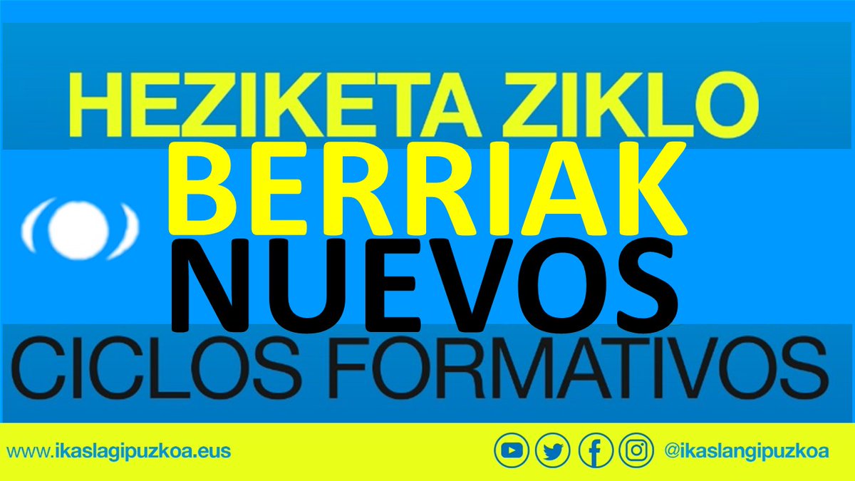 ADI!! Heziketa Ziklo berriak 2025-2026 ikastuurterako, Gipuzkoako Lanbide Heziketa Publikoan. Izen ematea  maiatzak 5-23 // Novedad!! Nuevos Ciclos Formativos en la red de Centros Publicos de Gipuzkoa, Ikaslan Gipuzkoa. Inscribete del 5-23 de Mayo. ikaslangipuzkoa.eus/es/noticias/nu…