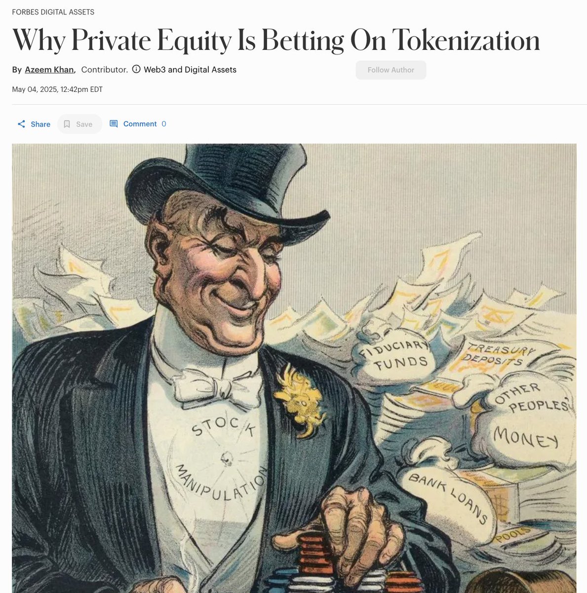 Sharing some thoughts for Forbes Crypto this afternoon on why tokenization suddenly matters to everyone, from private equity giants to everyday investors.

This might be an unpopular opinion, but I don’t think tokenization from large financial institutions is really about