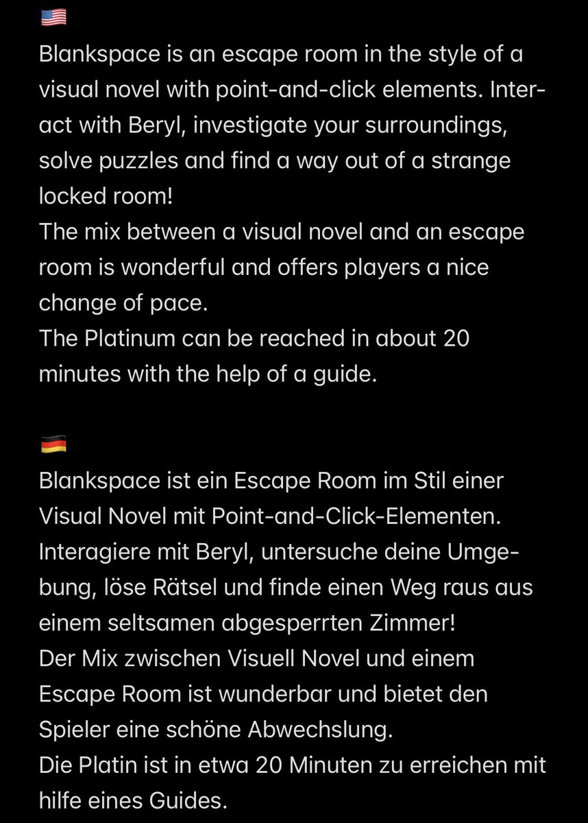 Robert2567 (@psn_robert2567) on Twitter photo #Review
Blankspace
Trophies: 23 🏆
Difficulty: 1/10
Platinum Time: 20 min
Region: EU
Platform: PS4 PS5
Crossbuy: Yes
Release: 02/04/2025
From: <a href="/NoBreadStudio/">NoBreadStudio</a> @penguinpopgames
Price: $9.99
instagram.com/p/DJPUTSyoF0p/…
💬
Guide by <a href="/ScorpioOfShadow/">Mihai Petre Dogaru</a> :
youtu.be/C3gktJ5Nz_4?si… #Review
Blankspace
Trophies: 23 🏆
Difficulty: 1/10
Platinum Time: 20 min
Region: EU
Platform: PS4 PS5
Crossbuy: Yes
Release: 02/04/2025
From: <a href="/NoBreadStudio/">NoBreadStudio</a> @penguinpopgames
Price: $9.99
instagram.com/p/DJPUTSyoF0p/…
💬
Guide by <a href="/ScorpioOfShadow/">Mihai Petre Dogaru</a> :
youtu.be/C3gktJ5Nz_4?si…