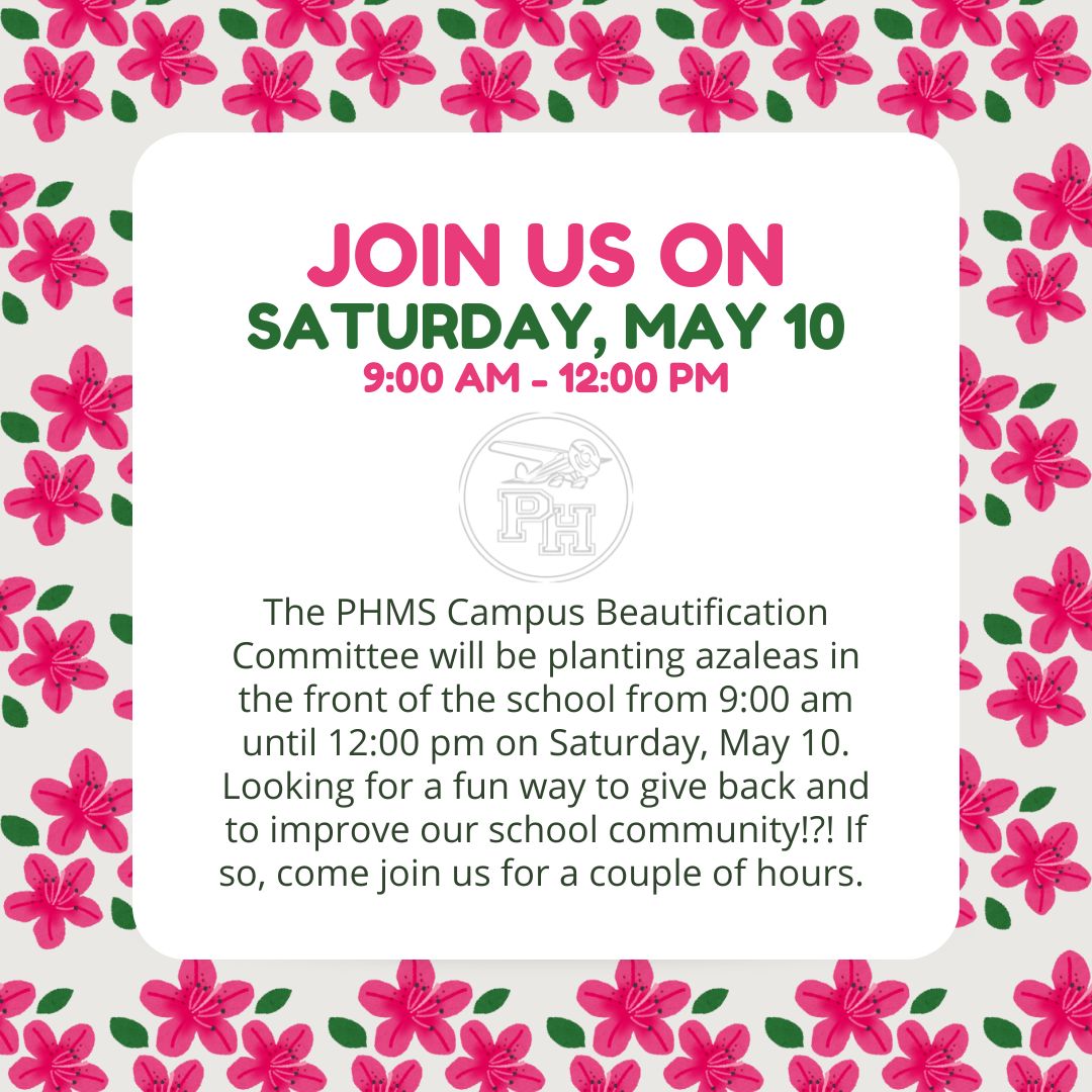 🌸 Calling all volunteers! Help us brighten up our school grounds this Saturday (5/10) with a beautification project to plant azaleas in front of school!

📅 Saturday, May 10th
🕘 9:00 am - 12:00 pm (or earlier)

Signup Here: signupgenius.com/go/10C0445ABAD…