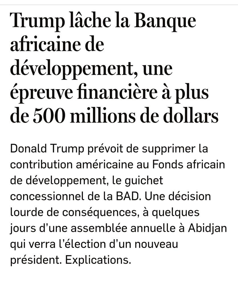 La Banque Africaine de Développement (#BAD) victime de la #Trumpitude. 
Just a #BAD_GAME