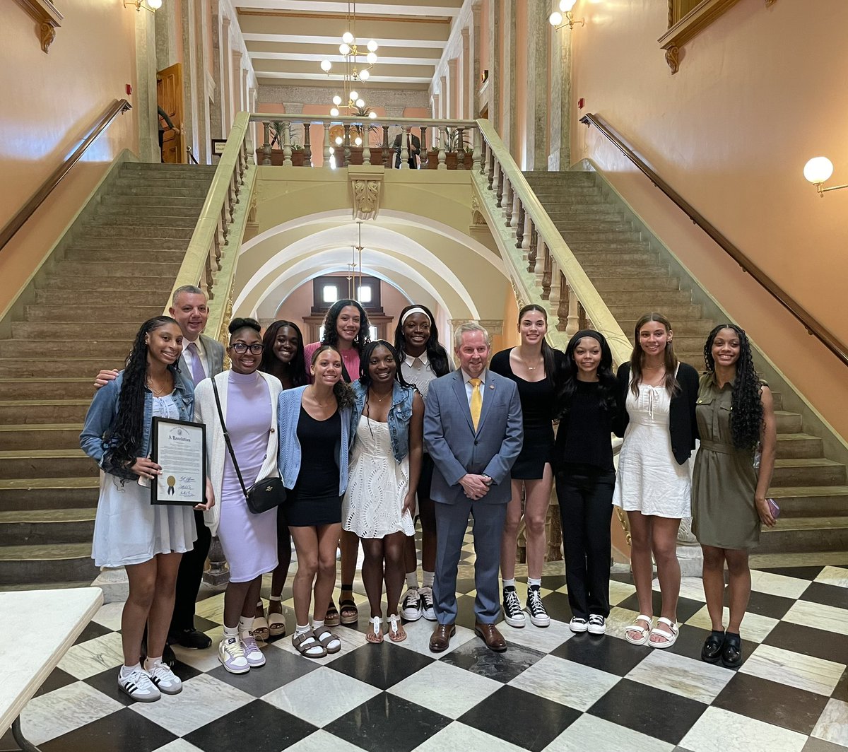 PCTigersGirlsBB's tweet photo. State Champs honored at the Statehouse!! Thank you for having us!! 🐯🏀🥇 https://t.co/1egeGtXWQb
