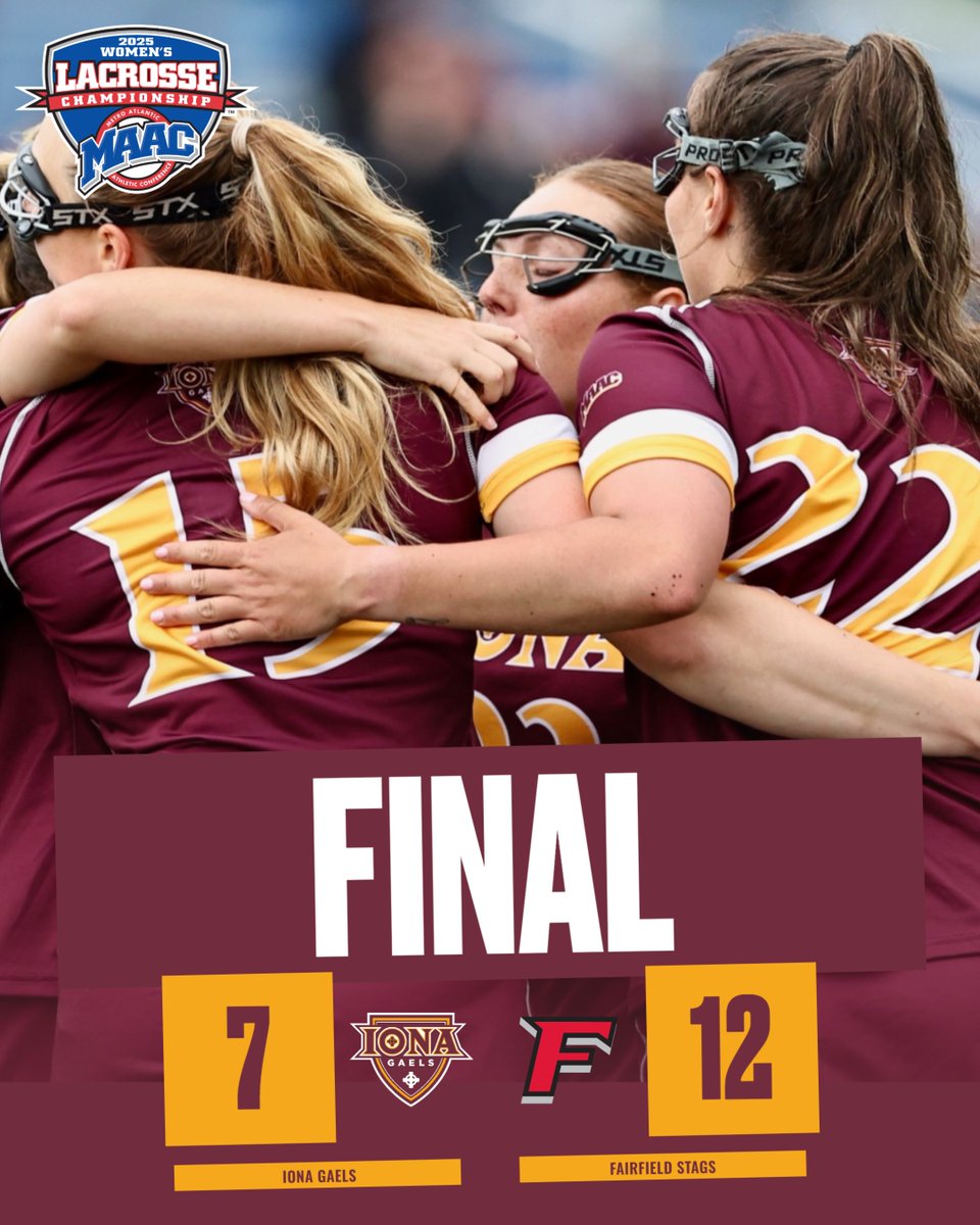 Iona University Lacrosse (@ionalacrosse) on Twitter photo FINAL: #Fairfield 12, #Iona 7
Incredible 2025 season for the #Gaels concludes in the <a href="/MAACSports/">#MAACSports</a> final.
Thank you, #GaelNation!
#MAACLax | <a href="/IonaGaels/">Iona Athletics</a> FINAL: #Fairfield 12, #Iona 7
Incredible 2025 season for the #Gaels concludes in the <a href="/MAACSports/">#MAACSports</a> final.
Thank you, #GaelNation!
#MAACLax | <a href="/IonaGaels/">Iona Athletics</a>
