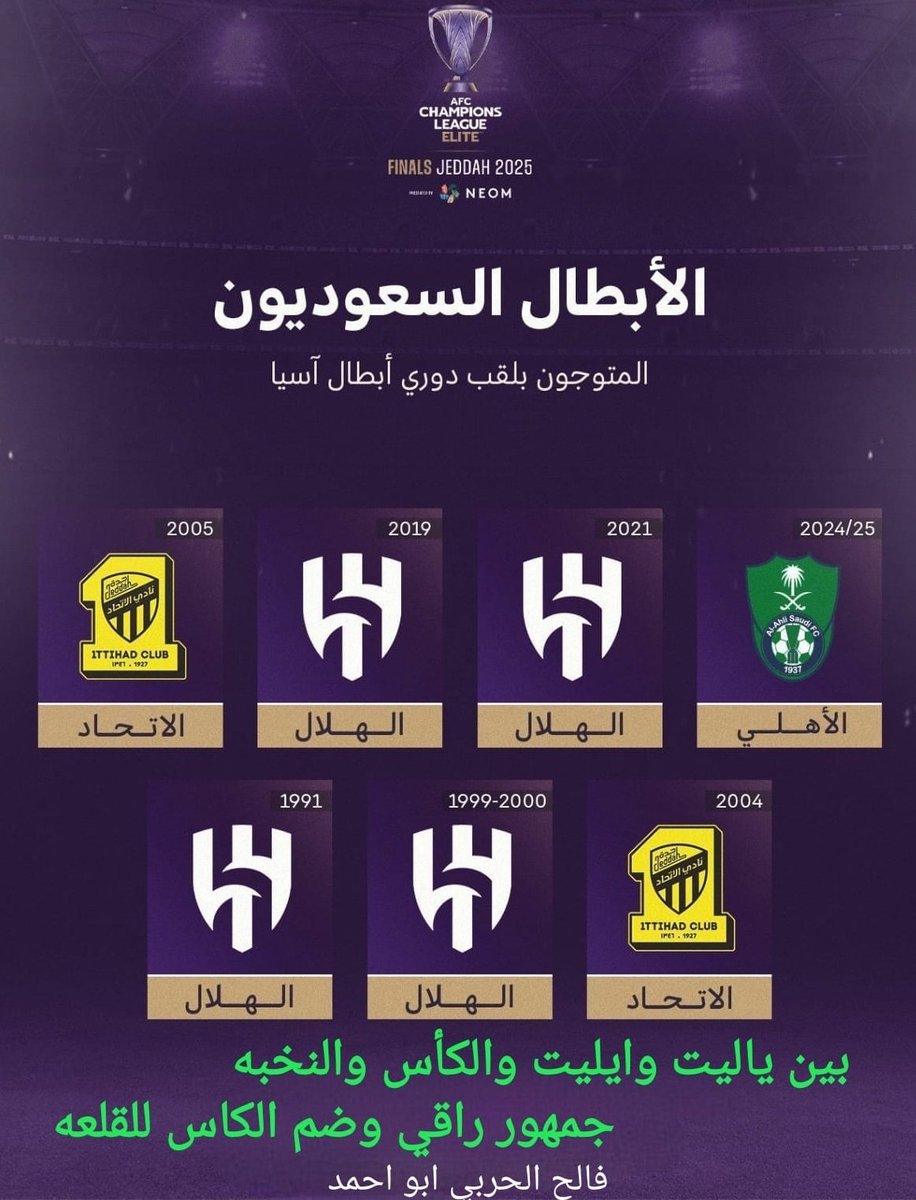 الأهلي مبروك الاهلي مبروك
#نخبة_اسيا  #الاهلي
بين ياليت وايليت والكأس والنخبه
                  جمهور راقي وضم الكاس للقلعه
قلعة كوووؤس وضافت لها نخبه
                 نخبة الشرق والغرب تسكن القلعه
              فالح الحربي ابو احمد