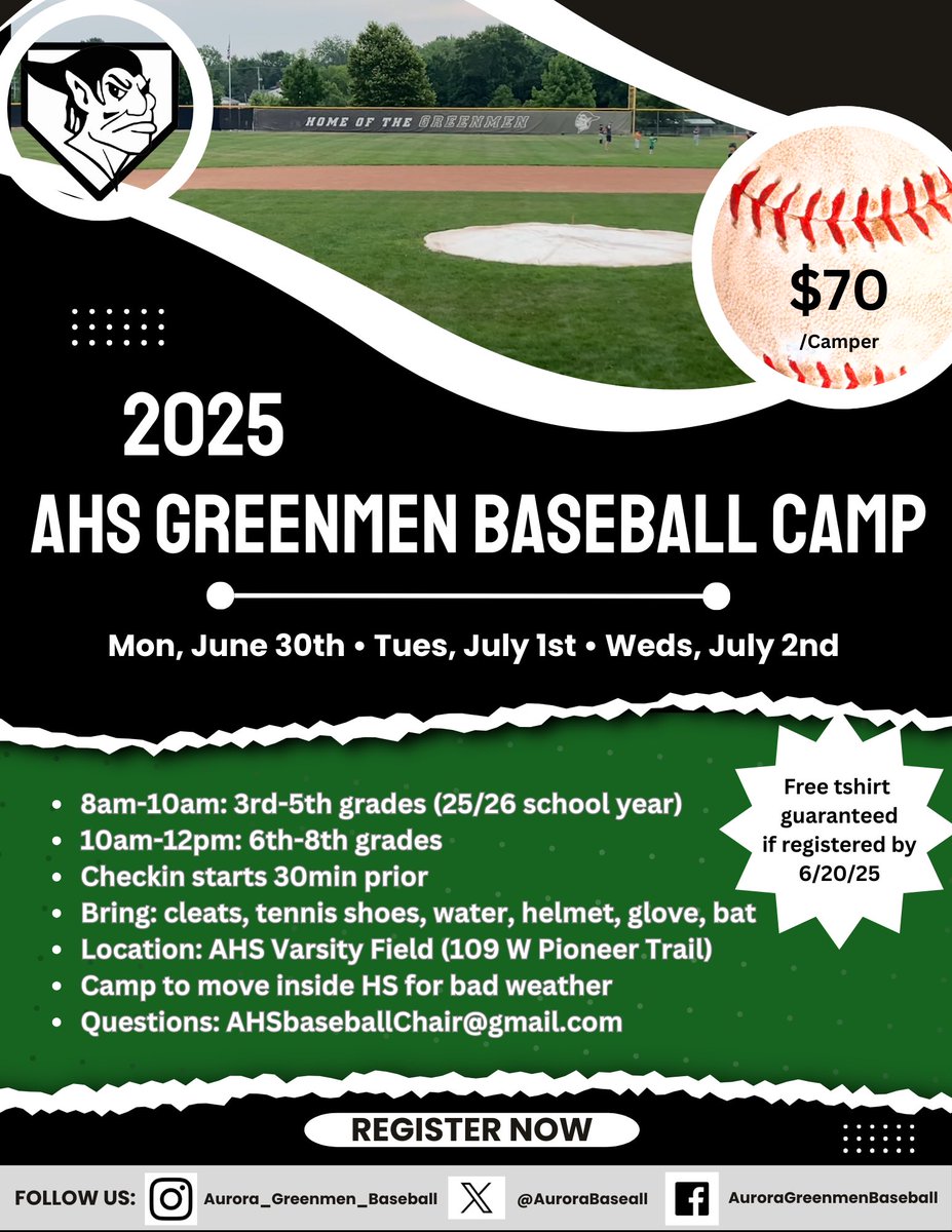Check out Aurora High School's event - AHS Greenmen Baseball Camp 

gofan.co/event/3443461
