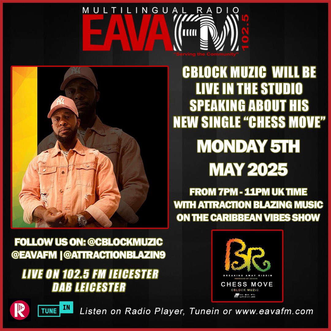NatashaVonCastle (@natashavonc) on Twitter photo Monday evening at 7pm UK time! Tune in to hear <a href="/Cblock45/">cblockmuzic</a> speak about his newest single “Chess Move” and more! <a href="/eavafm/">EAVA FM 102.5</a> @attractionblazing 🙏🏽 Monday evening at 7pm UK time! Tune in to hear <a href="/Cblock45/">cblockmuzic</a> speak about his newest single “Chess Move” and more! <a href="/eavafm/">EAVA FM 102.5</a> @attractionblazing 🙏🏽