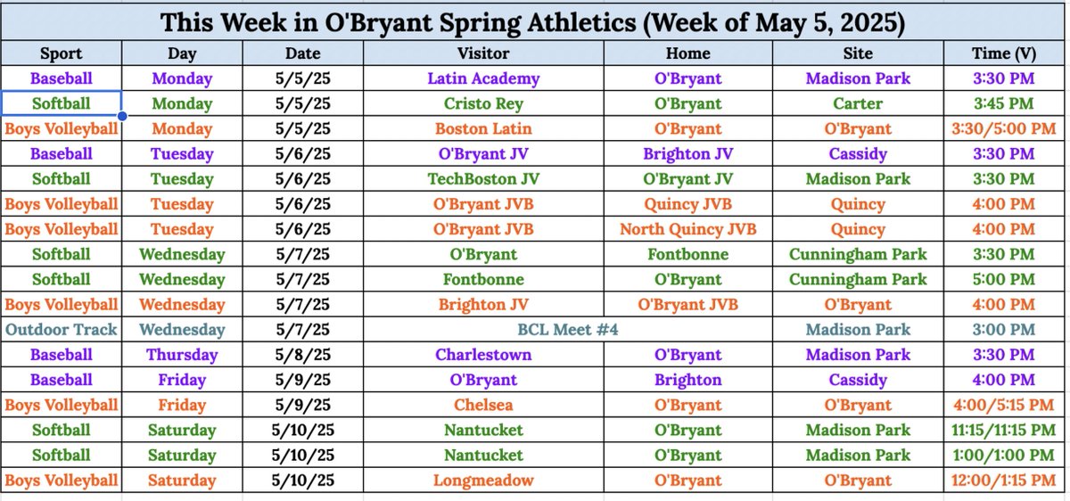 This Week in O'Bryant Spring Athletics (Week of May 5, 2025)
🐯