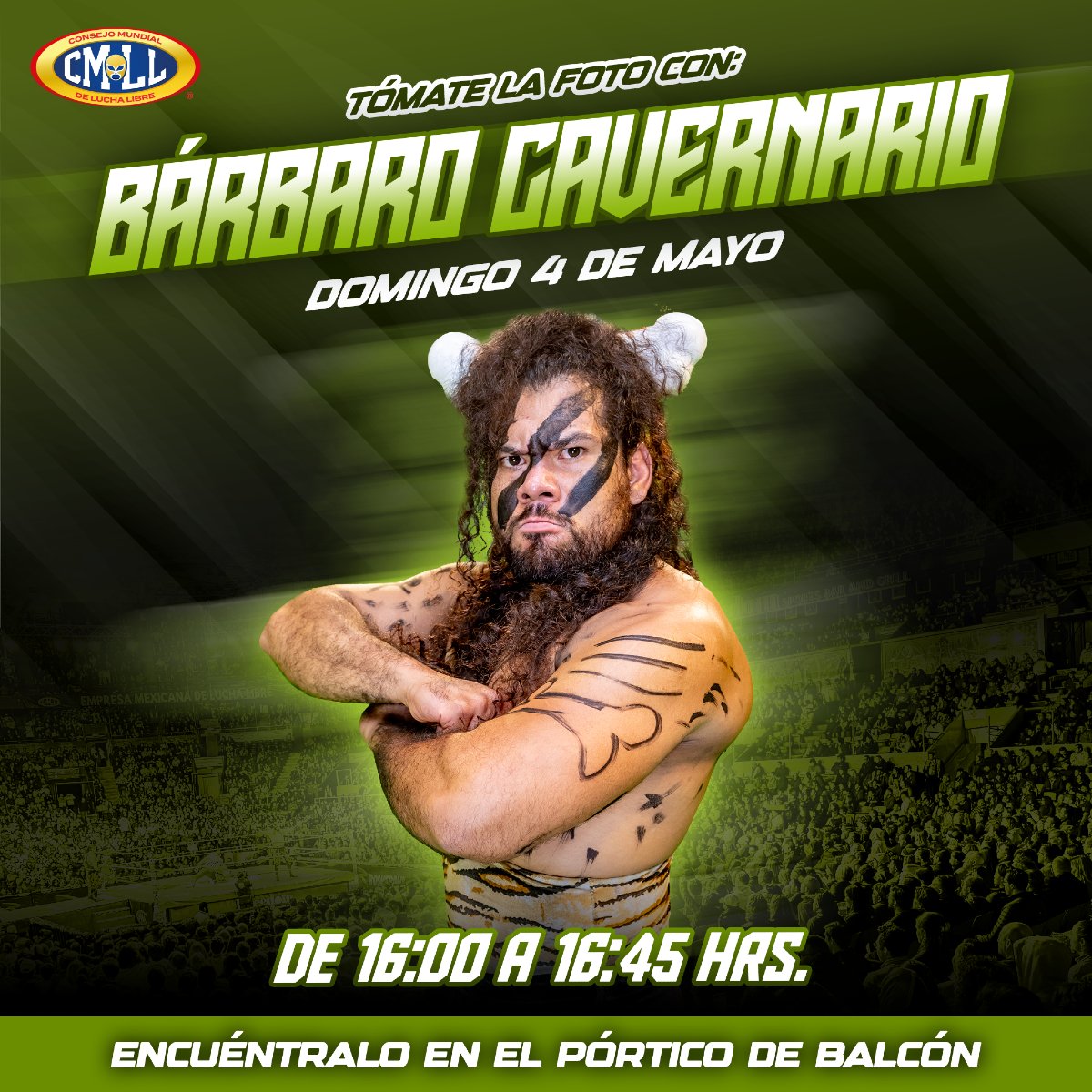 ¡Ven a tomarte la foto con Bárbaro Cavernario completamente GRATIS!
Te esperamos a partir de las 4:00 p.m. en la Arena México.

Y aprovecha la 𝗣𝗿𝗼𝗺𝗼𝗰𝗶𝗼́𝗻 𝗲𝗻 𝗕𝗮𝗹𝗰𝗼́𝗻 para disfrutar con toda la familia: Adultos $ 50 y Niños $25 en esta sección*

*sólo en taquillas