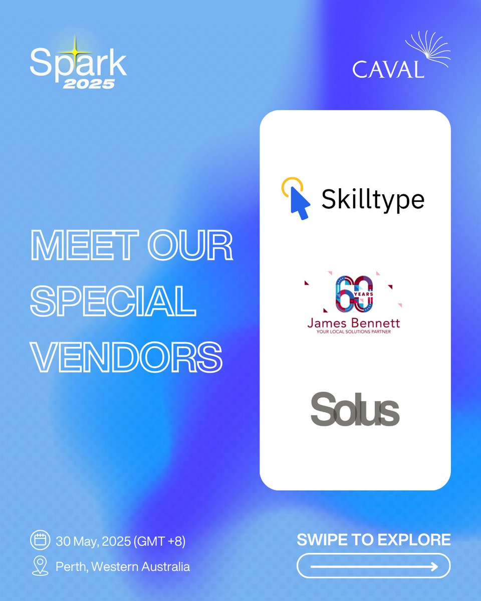 MEET OUR PARTNERS AT SPARK 2025! 🚀 The countdown is on! Join us and our incredible vendors. Register: ow.ly/svM250VL2of 📍 30 May 2025 | Perth, WA 📌 The University Club of WA. Stay tuned!