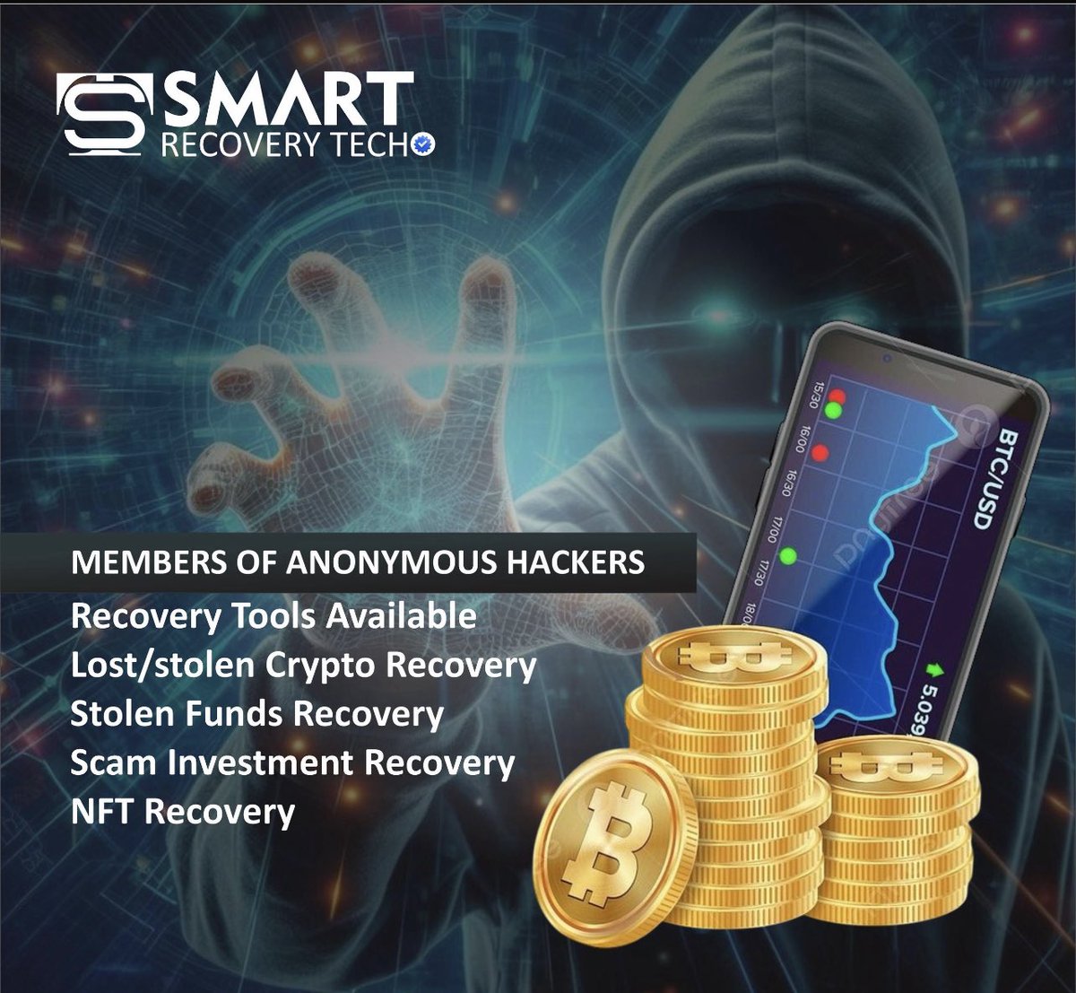 Smartrec0very's tweet image. Our Service !!
Cryptocurrency-related scams, ransomware & cyber-attack crimes are on the rise. As a result of this development, investors must now seek the assistance of recovery tech. We specialize in helping victims recover their scam assets to reclaim their financial security.