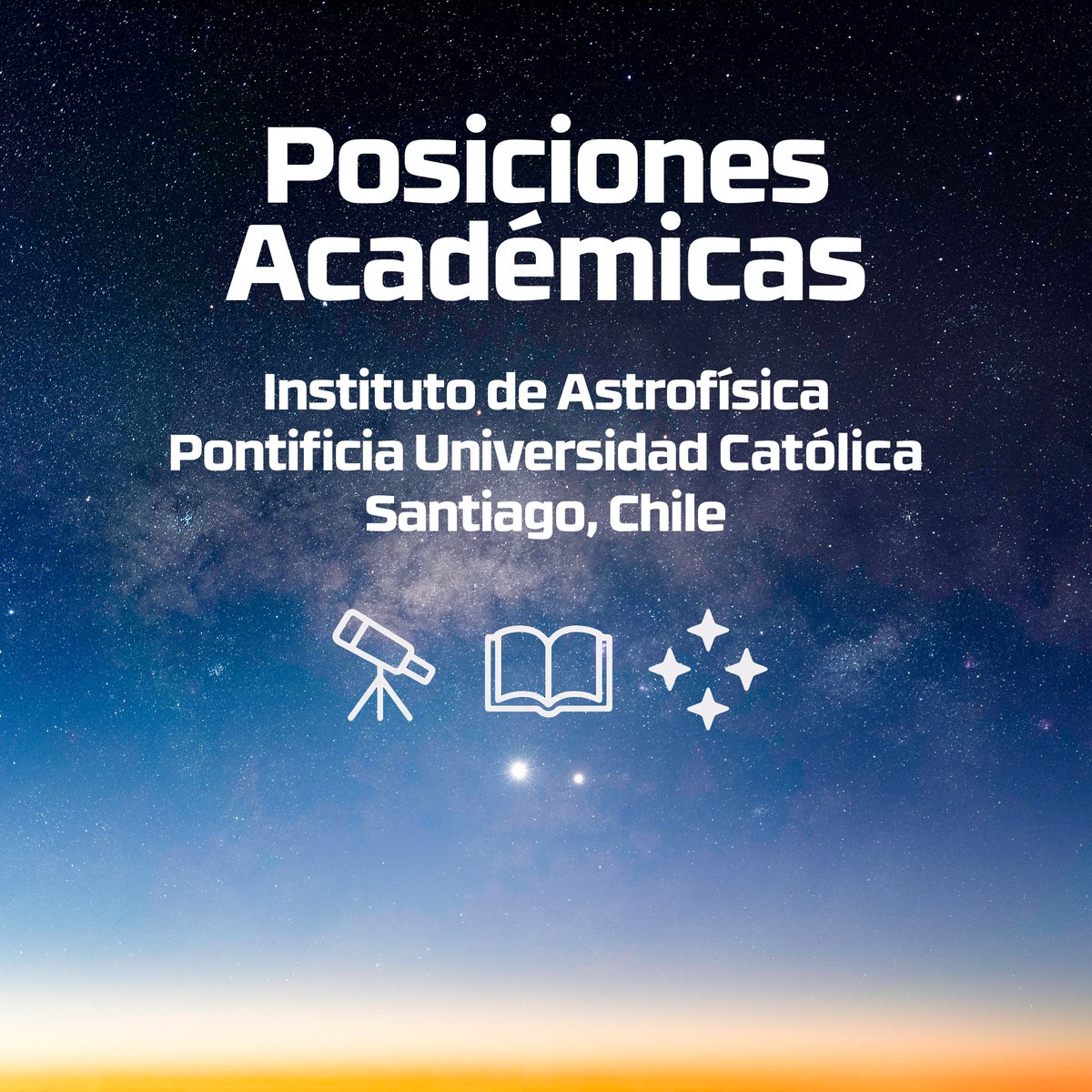 🌌 El Instituto de Astrofísica de la Pontificia Universidad Católica de Chile abre 2 posiciones académicas a nivel de profesor asistente o asociado.
📆 Postula antes 31 de Mayo ➡️ astro.uc.cl
#AstroJobs #FacultySearch #Astrofísica #PUC #Santiago #Chile #TenureTrack