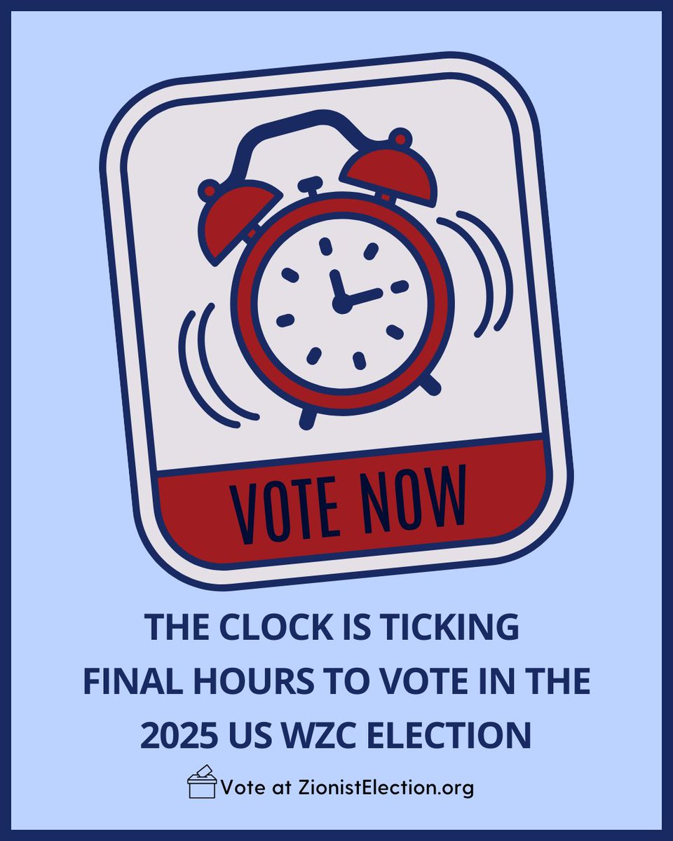 AZM4Israel's tweet image. 🚨⏰ Cue the music…
It’s the FINAL COUNTDOWN to cast your vote in the 2025 US WZC Election!
🗳️ ZionistElection.org — GO VOTE!