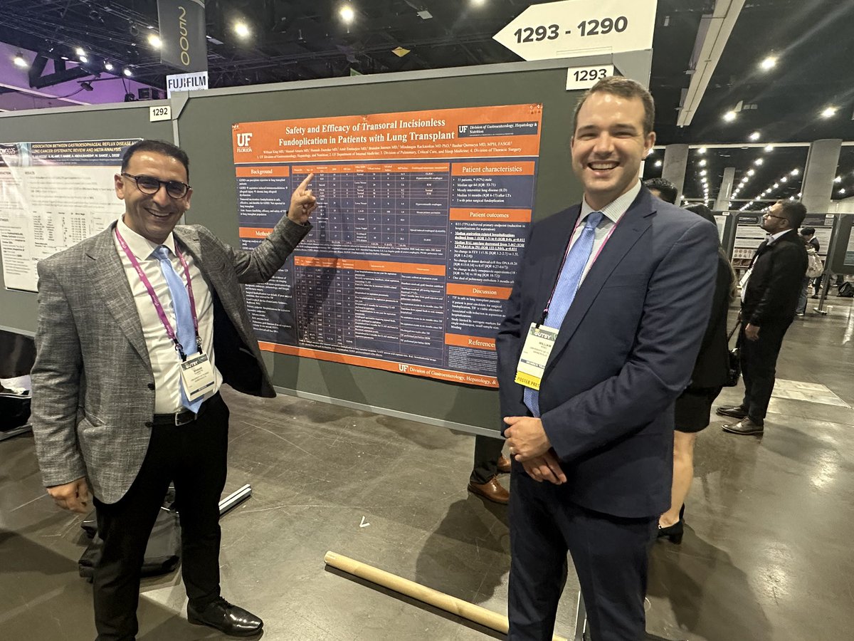 UF Gastroenterology & Hepatology (@ufhepgastro) on Twitter photo Our fellow Dr. William King presenting his research on TIF in lung transplant patients 🫁 Dr. <a href="/Bashar_Qumseya/">Bashar Qumseya, MD, MPH, FASGE</a> supporting his mentee as always!! <a href="/DDWMeeting/">Digestive Disease Week</a> 🐊 Our fellow Dr. William King presenting his research on TIF in lung transplant patients 🫁 Dr. <a href="/Bashar_Qumseya/">Bashar Qumseya, MD, MPH, FASGE</a> supporting his mentee as always!! <a href="/DDWMeeting/">Digestive Disease Week</a> 🐊