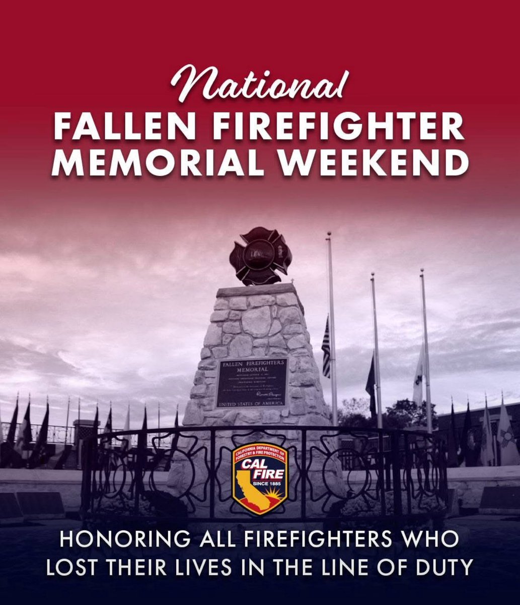 CALFIRE_CHIEF's tweet image. As we observe the 44th National Fallen Firefighters Memorial Weekend, we pause to honor the brave men and women who made the ultimate sacrifice in the line of duty.
This weekend, we remember those who gave everything to serve their communities.
#InRemembrance #FallenHeroes…