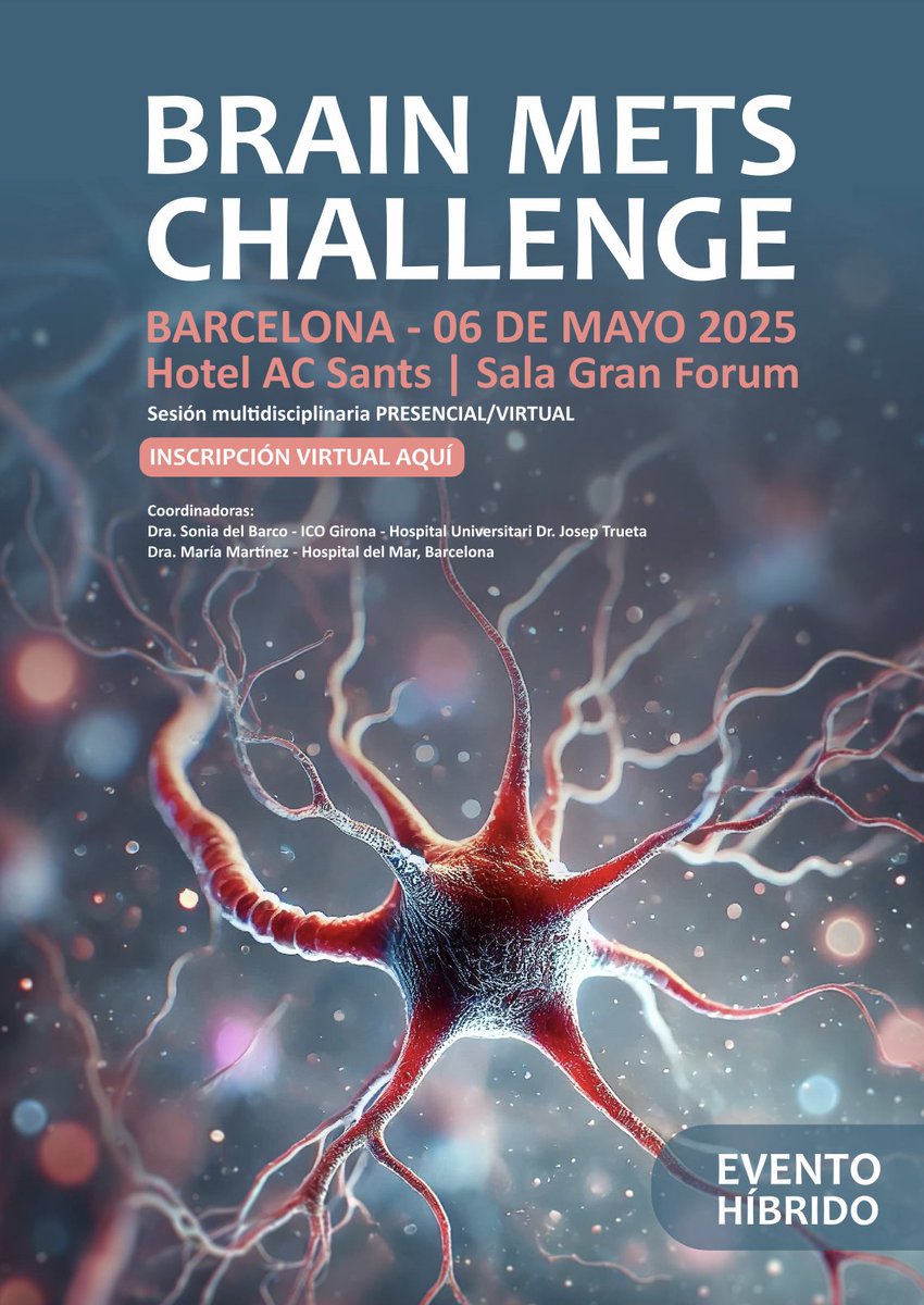 Te invitamos a inscribirte en el BRAIN METS CHALLENGE, una sesión multidisciplinar presencial+virtual que tendrá lugar mañana 6 de mayo. Puedes registrarte en el siguiente enlace brain-mets-challenge-geino.mfar.events/registro/