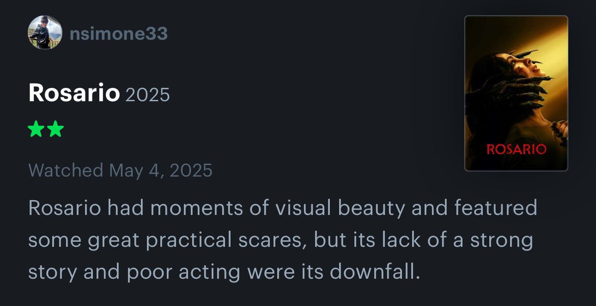 Nsimone33's tweet image. Rosario review #Horror #PracticalEffects #VisualStyle #Atmospheric #JumpScares #LowBudgetHorror #CreepyVibes #FilipinoCinema #MissedPotential #IndieFilm #WeakStory #ActingMatters #ScaryButFlawed