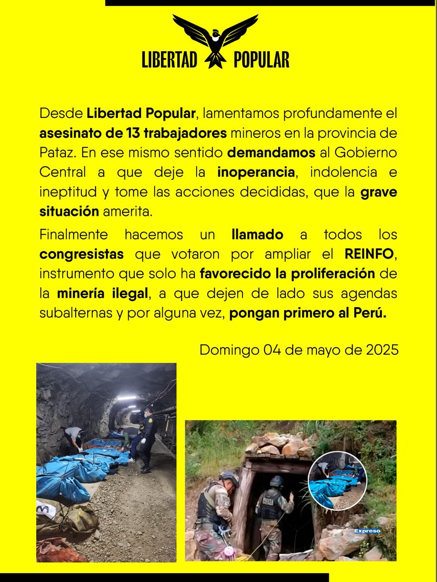 Comunicado de Libertad Popular, sobre los lamentables sucesos ocurridos en la provincia de Pataz.