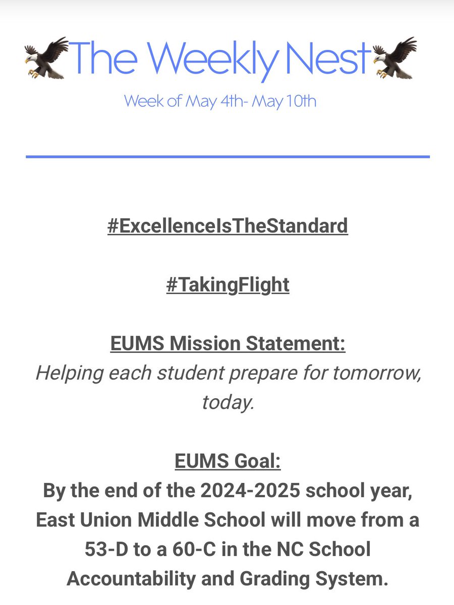 East Union Middle School (@eastunionmsnc) on Twitter photo Good Evening Eagle Nation,
The Weekly Nest is out! Please click on the link below for up-to-date information on all-things East Union! Go Eagles!
Link: bit.ly/TheWeeklyNest
@ucpsnc @aghoulihan <a href="/BashawnHarris/">Bashawn Harris</a> Good Evening Eagle Nation,
The Weekly Nest is out! Please click on the link below for up-to-date information on all-things East Union! Go Eagles!
Link: bit.ly/TheWeeklyNest
@ucpsnc @aghoulihan <a href="/BashawnHarris/">Bashawn Harris</a>