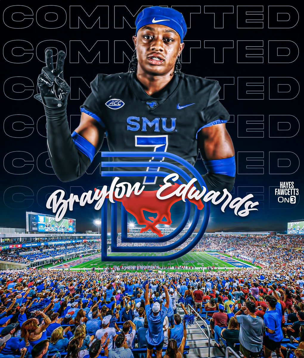 BREAKING: Class of 2026 CB Braylon Edwards has Committed to SMU, he tells me for @on3recruits

The 6’0 190 CB from Duncanville, TX chose the Mustangs over Auburn and North Carolina

“New chapter soon to come, Pony Up”

on3.com/db/braylon-edw…