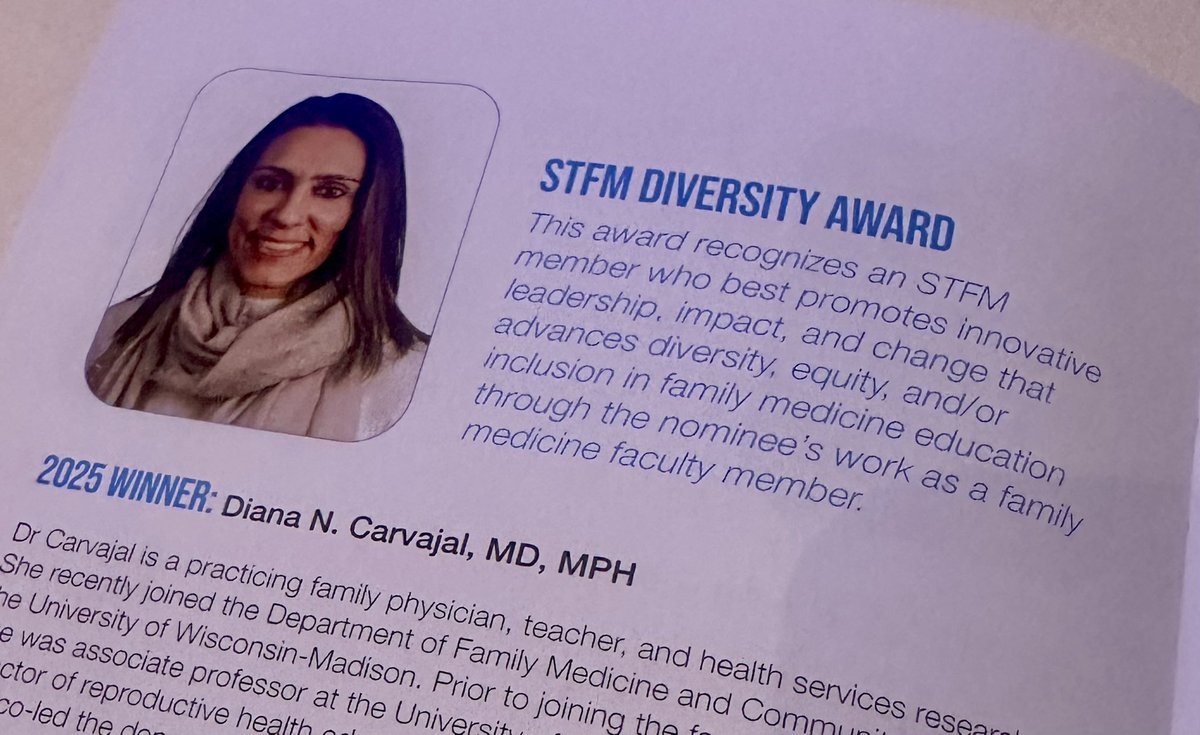 Congratulations to Dr. Diana Carvajal for the STFM Diversity Award! <a href="/STFM_FM/">STFM</a> #AN25