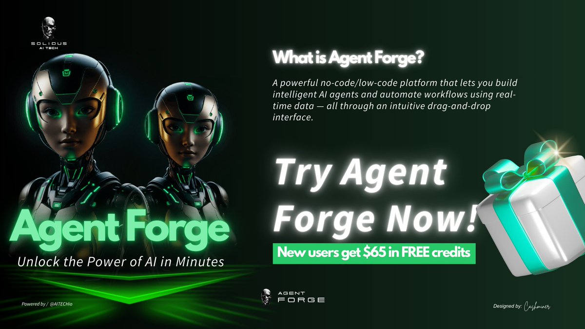 Meet Agent Forge by <a href="/agentforgeinc/">Agent Forge</a>  the next-gen AI platform that’s changing how we work.

No code. No hassle. Just pure automation magic.
From content calendars to workflows, Agent Forge lets creators &amp; teams do more in less time.

🧠 Powered by <a href="/AITECHio/">AITECH</a>, Agent Forge brings