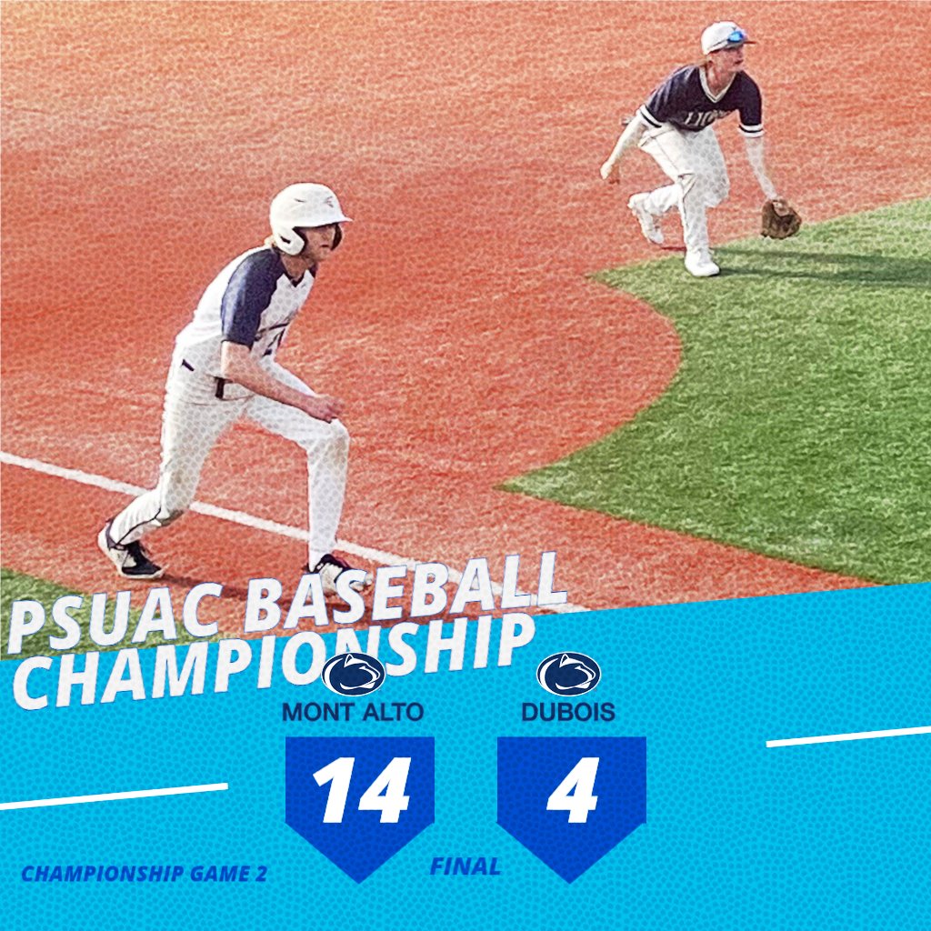 PSUAC (@psuac) on Twitter photo CHAMPIONS! <a href="/PSUMAathletics/">Penn State Mont Alto Athletics</a> wins 2 on Sunday to capture the 2025 PSUAC Baseball Championship with a 12-8 and 14-4 win over <a href="/psdubathletics/">psuduboisathletics</a>! It is their first baseball title since 2025 and stops DuBois' streak at two in a row. CHAMPIONS! <a href="/PSUMAathletics/">Penn State Mont Alto Athletics</a> wins 2 on Sunday to capture the 2025 PSUAC Baseball Championship with a 12-8 and 14-4 win over <a href="/psdubathletics/">psuduboisathletics</a>! It is their first baseball title since 2025 and stops DuBois' streak at two in a row.