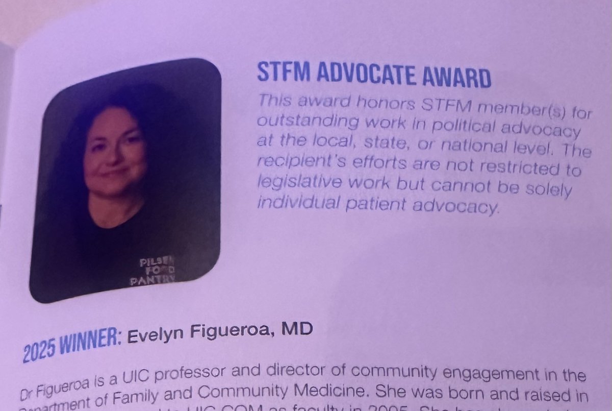 Congratulations <a href="/EvelynFigs/">𝙴𝚟𝚎𝚕𝚢𝚗 𝙵𝚒𝚐𝚞𝚎𝚛𝚘𝚊, 𝙼𝙳</a> on winning the STFM Advocate Award - you are an inspiration! <a href="/STFM_FM/">STFM</a> #AN25