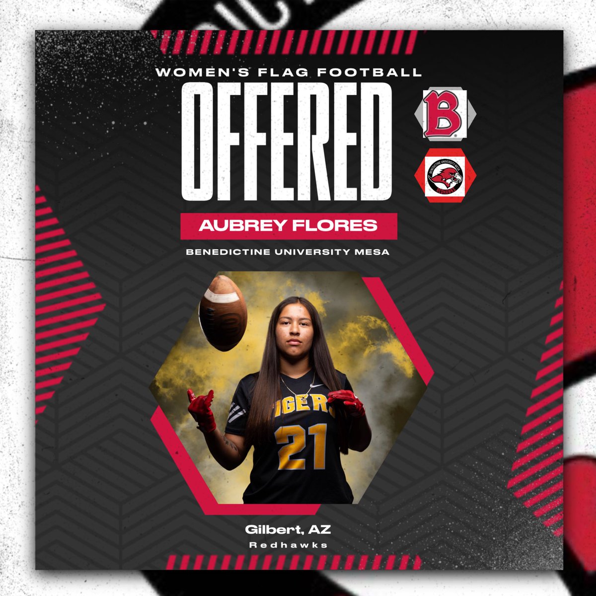 BOOM 💥 

<a href="/flores_aubrey07/">Aubrey Flores</a> offer to play Women’s Flag Footbal in 2026.
 
<a href="/GHSladyflag/">Gilbert Tigers Girls Flag Football</a> 

#trusttheprocess #womensflag #aia #GSAC #duelsportathlete