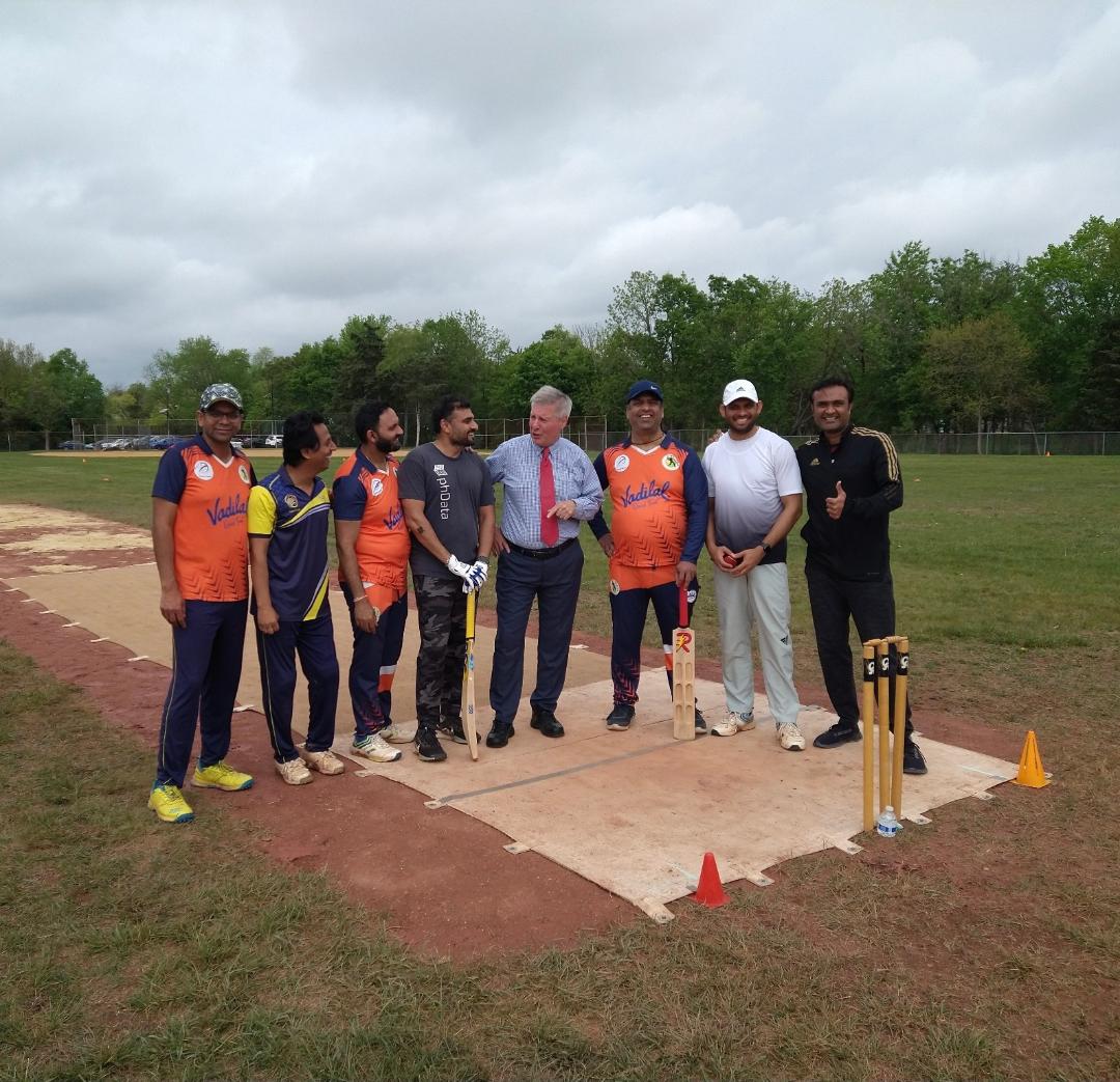 Mayor Brian C. Wahler was happy to see cricket players enjoying the new cricket pitch at #Piscataway's Kroeger Park.