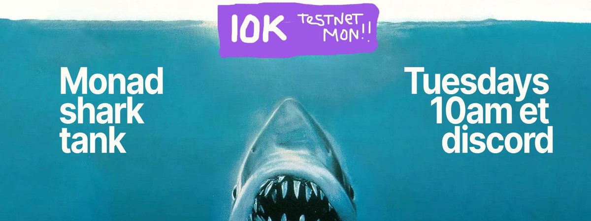 gomonad's tweet photo. Monad Shark Tank Event

Where developers showcase their applications on the Monad testnet to an audience.. with a chance to win weekly testnet MON.. Don't forget to join the twitch app https://t.co/9aWCmHqiwX