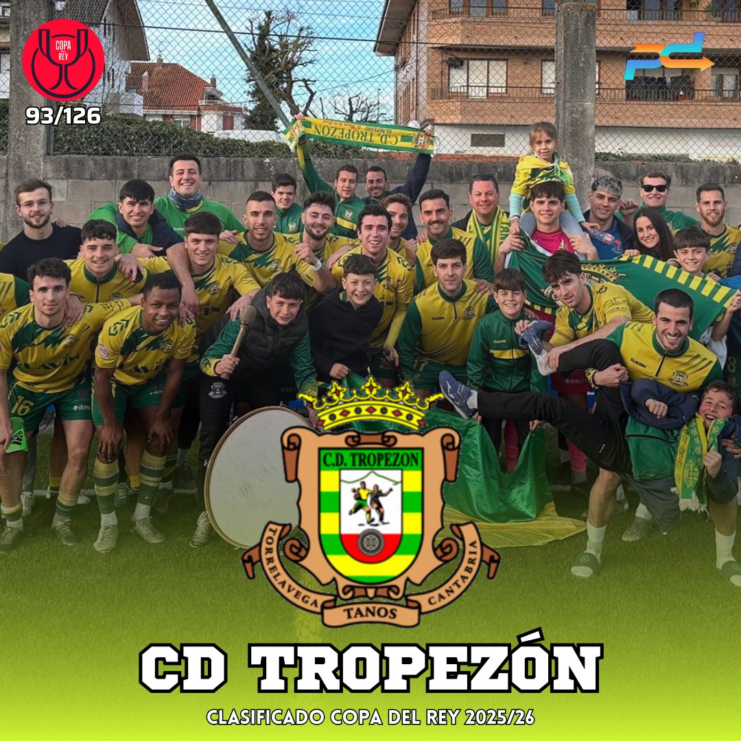 PasionCopera's tweet photo. 93. CD TROPEZÓN 🟡🟢

12 años después, el @cdtropezon volverá a disputar la Copa del Rey tras la gran campaña de este año. Además, los cántabros jugarán mínimo los playoffs de ascenso a la 2° Federación.

🏆 0 títulos
👥 4° participación
🗓️ Última temporada: 2013/14 https://t.co/3cJxmY9RqE