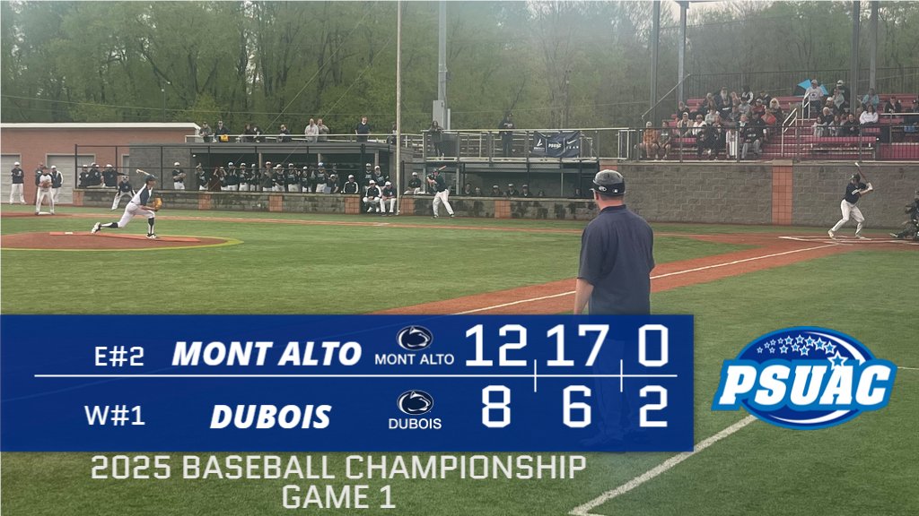 PSUAC (@psuac) on Twitter photo Why not play two? <a href="/PSUMAathletics/">Penn State Mont Alto Athletics</a> beats <a href="/psdubathletics/">psuduboisathletics</a> 12-8 to force the if necessary game in the 2025 PSUAC Baseball Championship Tournament! Game 2 of Championship Day will begin at approximately 3 p.m. at Showers Field. Watch live at psucampusathletics.com! Why not play two? <a href="/PSUMAathletics/">Penn State Mont Alto Athletics</a> beats <a href="/psdubathletics/">psuduboisathletics</a> 12-8 to force the if necessary game in the 2025 PSUAC Baseball Championship Tournament! Game 2 of Championship Day will begin at approximately 3 p.m. at Showers Field. Watch live at psucampusathletics.com!