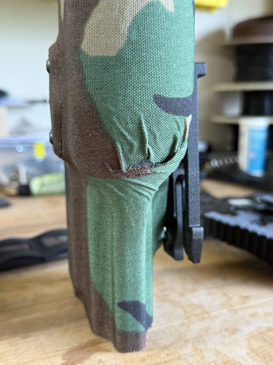 3D printed holster project from <a href="/ZaiFuchigami/">Zai Fuchigami</a>.  

Ignore the fucking noob cordura wrap job.  First time.  I’ll do better.  

🧵 🪡