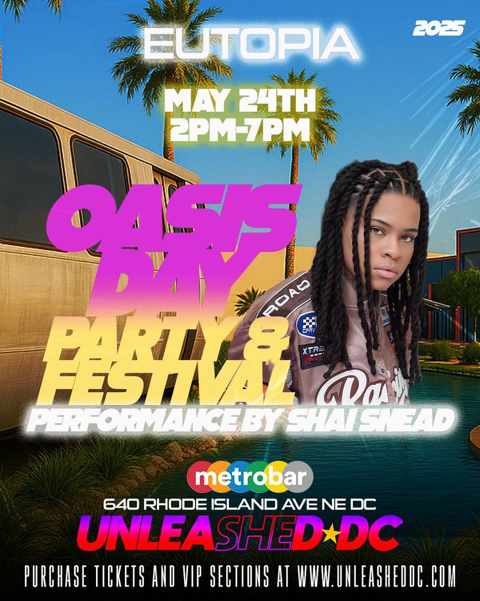 UnleashedDC's tweet image. We are PROUD to offer not 1, but 2 FREE events for DC BLACK PRIDE × World Pride 2025!

The OASIS Day Party &amp;amp; Festival at @metrobardc on Sat, May 24th 2p-7p is givin&apos; an all outside space w/ LGBTQ performances, vendors, food trucks &amp;amp; more!

RSVP: UnleashedDC.com