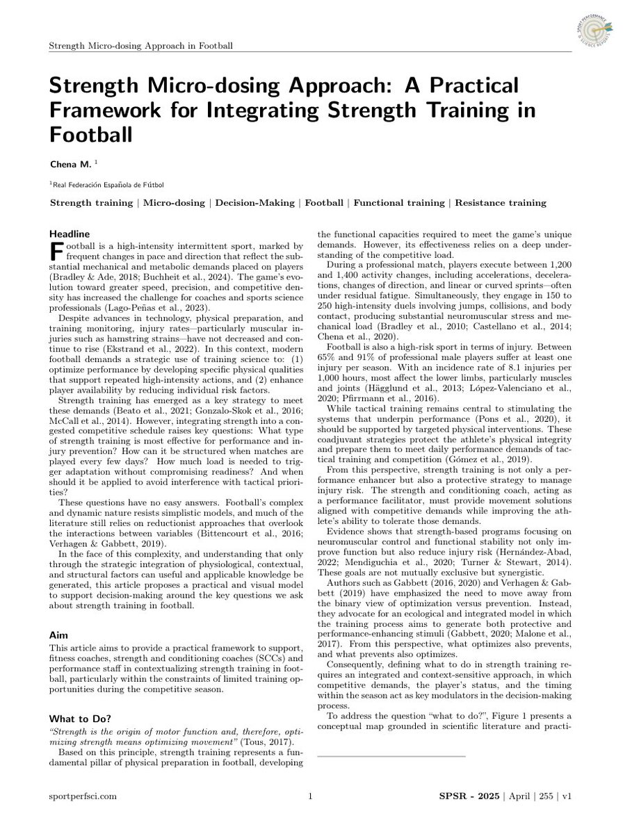 Tatopek1's tweet photo. 🆕"Many teams in @premierleague  have reported their adoption of a new approach where strength training is frequently micro-dosed across the microcycle ⚽️"
👉@MarcosChenaSin 2025 🇲🇽
📂Open Access: https://t.co/ENRH06v2bF https://t.co/upiU6YC1GQ