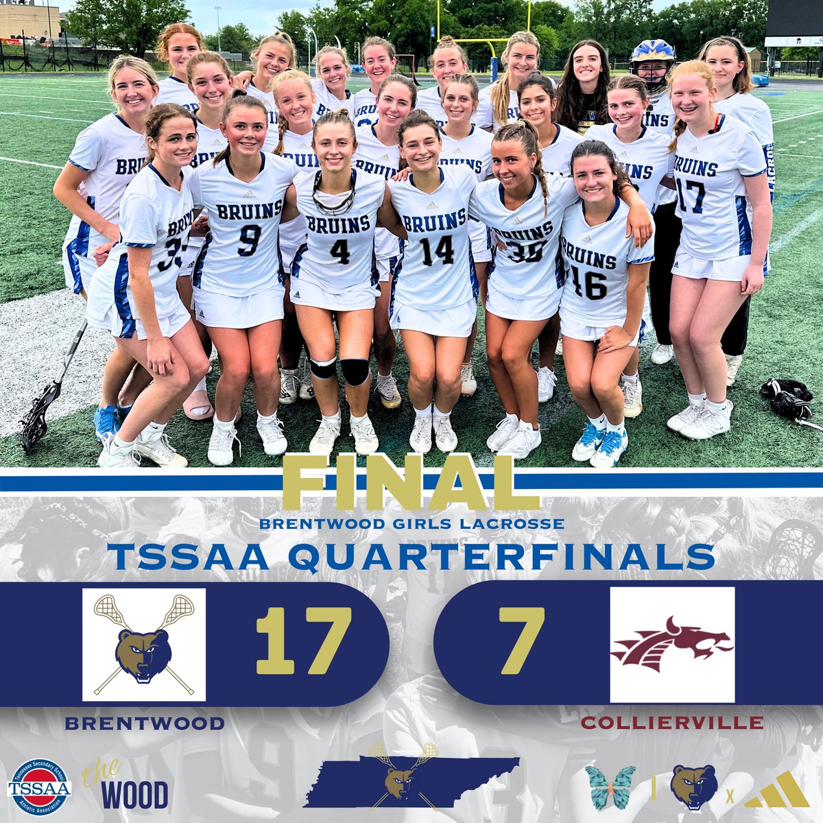 Bruins win 17-7 over Collierville.  Brentwood is headed to the Final 4 and will play Franklin next weekend for a trip to the Championship game!