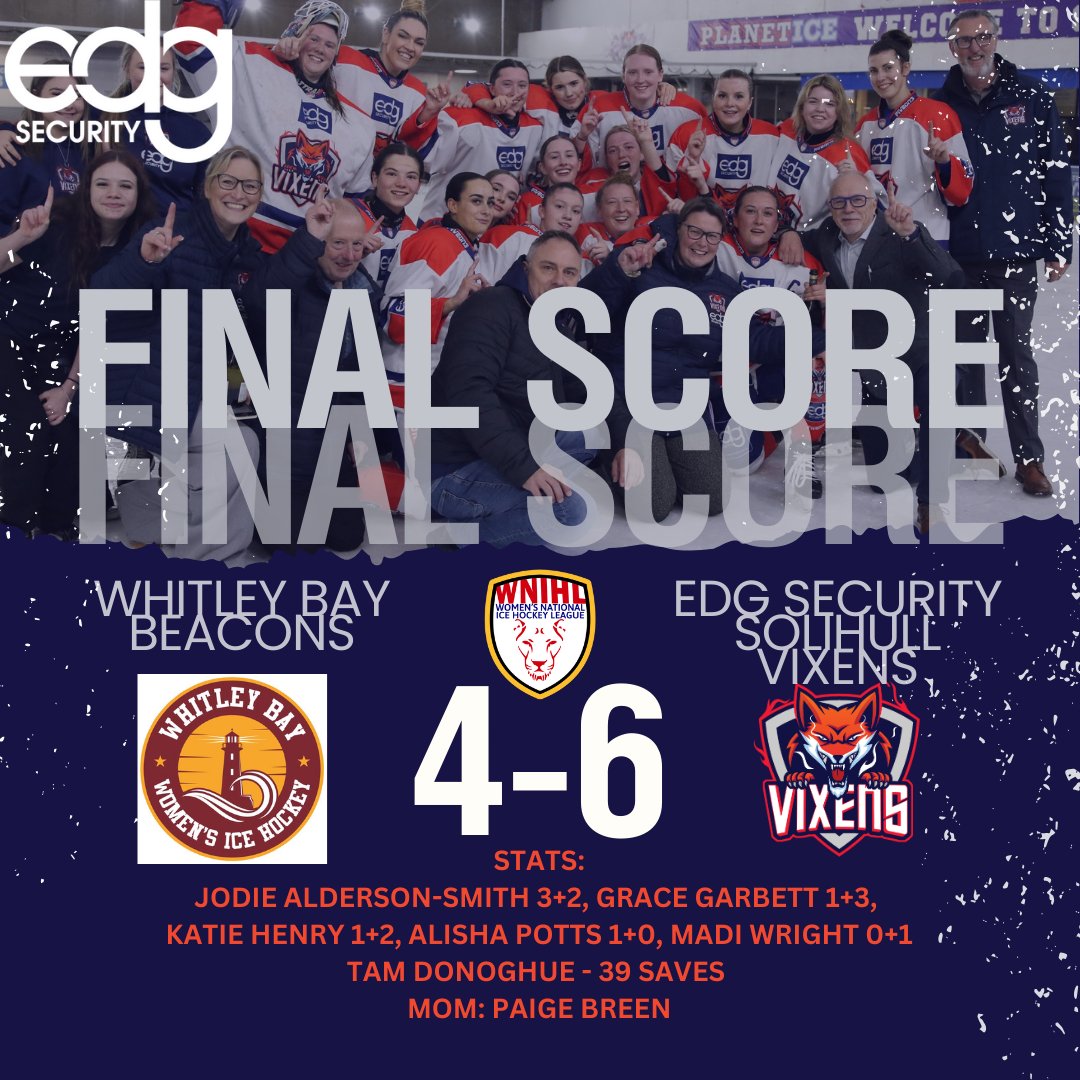 Vixens grind out a win in the Bay. 🥳 

Last game of the season next weekend in Kingston! 

Let’s go Vixens! 

🦊🦊🦊🦊